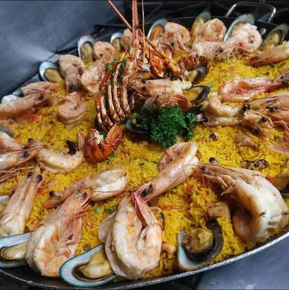 Traditional paella with fresh ingredients